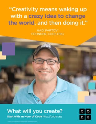 Poster of Hadi with a quote about creativity